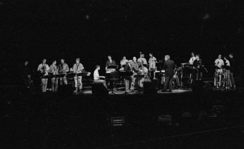 members of the Eastman Jazz Ensemble, with guest artist Benny Carter, all led by director Fred Sturm.