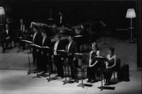 The Eastman Wind Ensemble concert on November 11th included a performance of the rarely heard Violin Concerto featuring faculty artist Charles Castleman as soloist. A vocal ensemble of six Eastman students was featured in the performance of Weill’s Mahagonny Songspiel with texts by Bertolt Brecht.