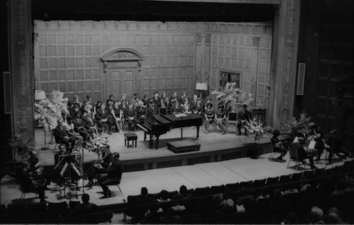 R582-20 The assembled performing forces and speakers on-stage in Kilbourn Hall on April 9th, 1969.