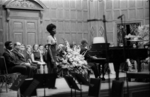 R583-19A Soprano Esther Satterfield performing the hymn “Precious Lord, take my hand” at the memorial service in Kilbourn Hall on April 9th, 1969.