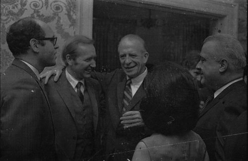 José Echániz with faculty colleagues. Samuel Adler is at far left.