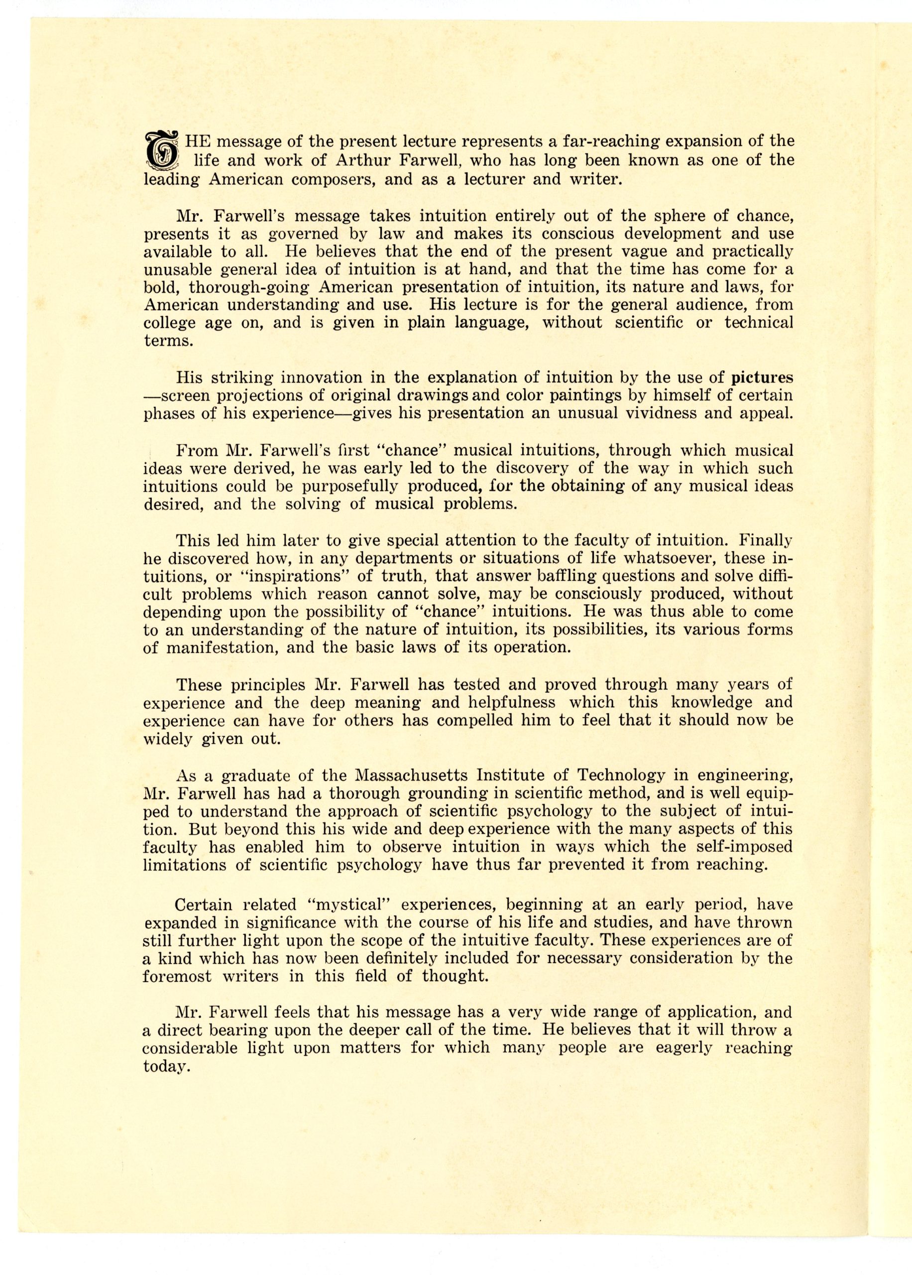 Abstract of The Science of Intuition lecture, from page 2 of program.