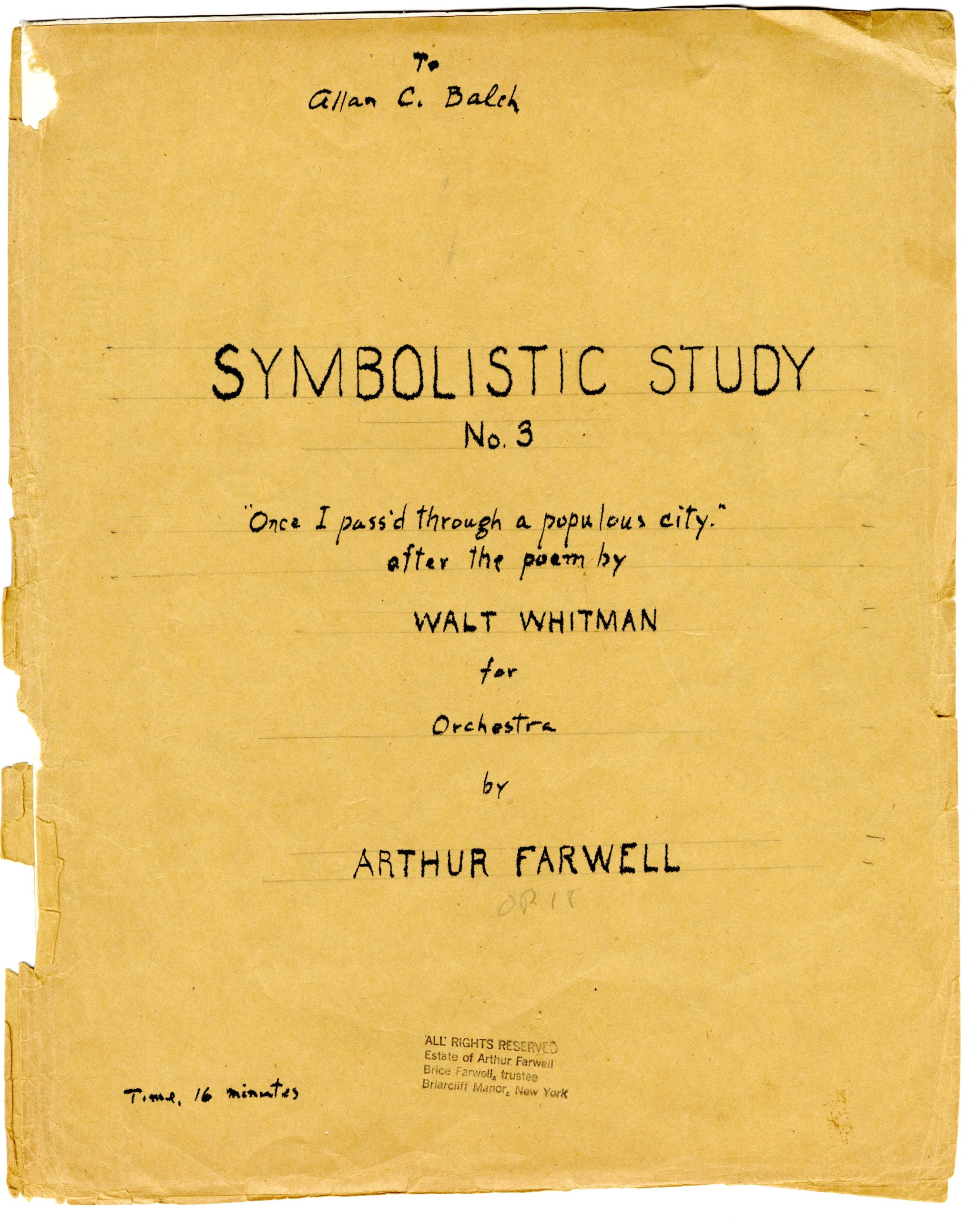 Cover page for Symbolic Study No. 3 score.