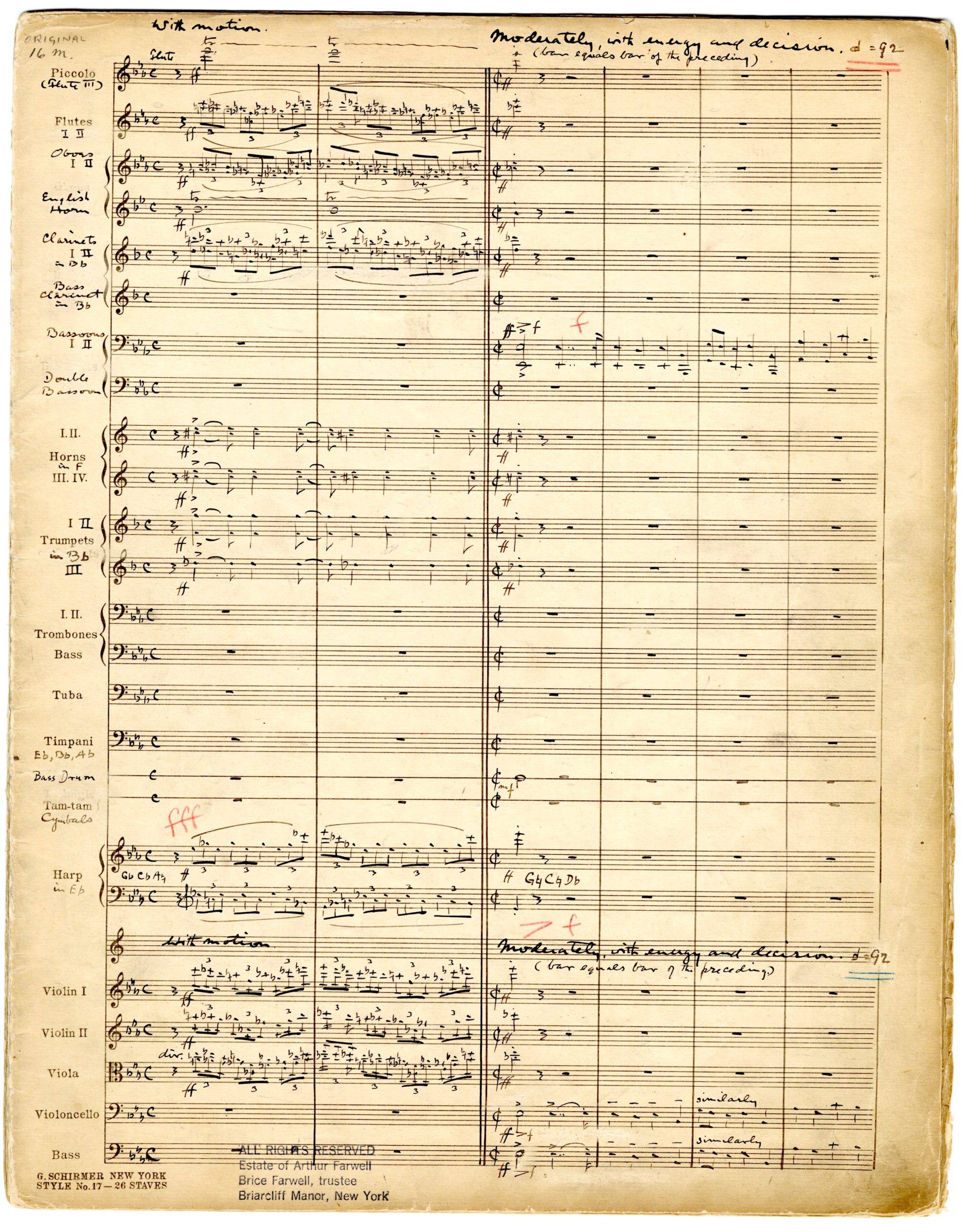 Symbolic Study No. 3 score in ink, page 1.