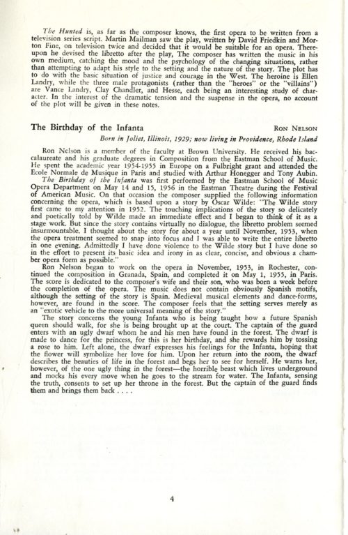Printed program for the opera evening at the Eastman School’s 1959 Festival of American Music.