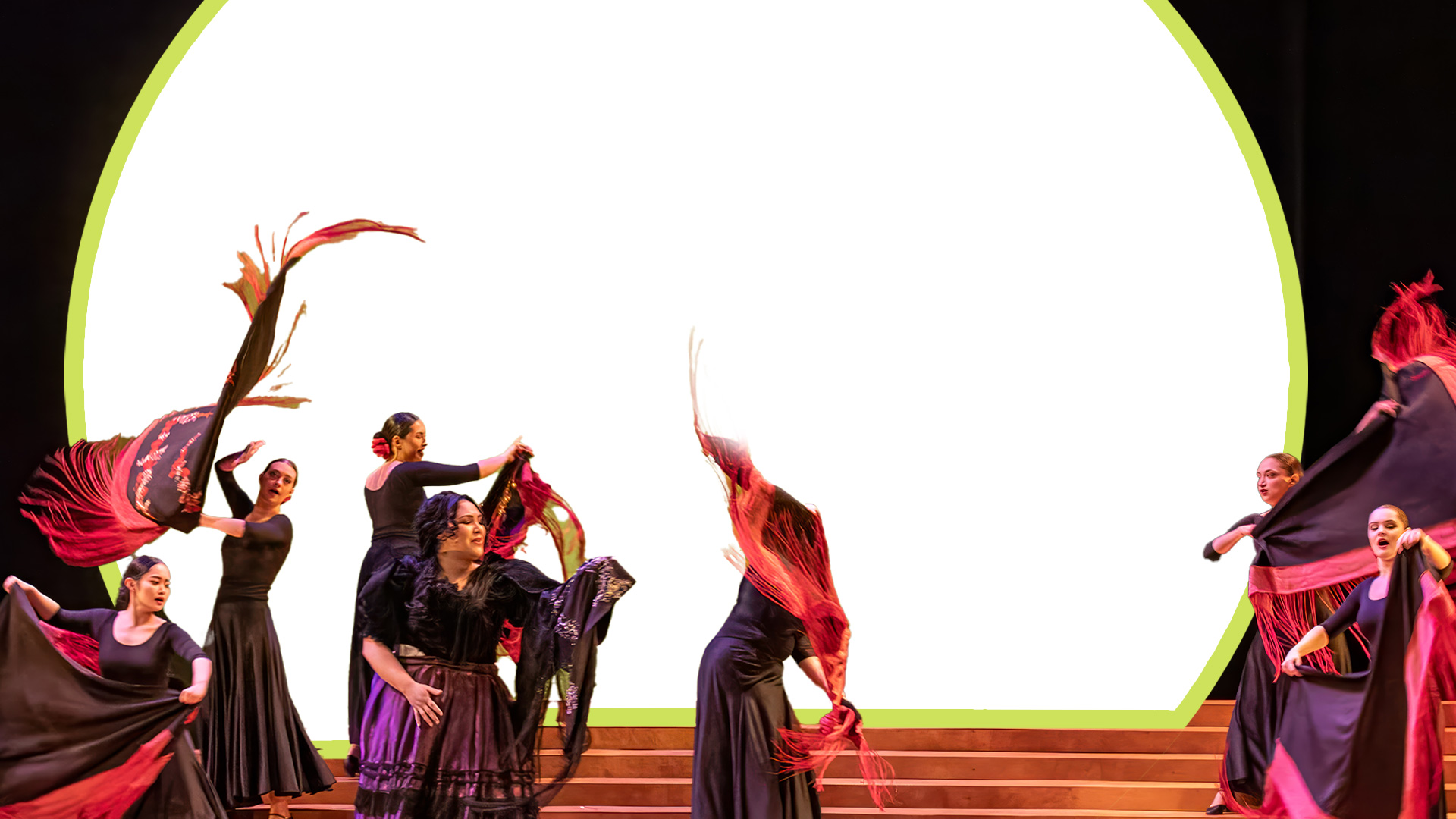 An image of dancers on stage during Eastman Opera Theatre's production of Ainadamar in 2025