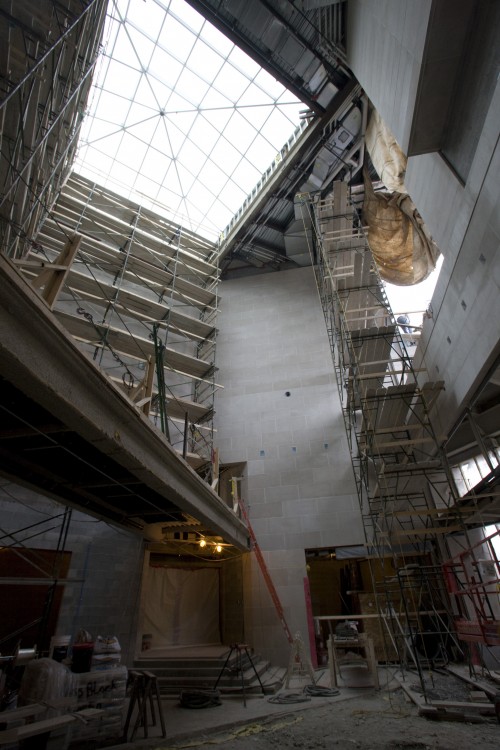 Looking up into the skylight of Wolk Atrium