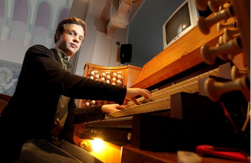 080714. news. photo: KENT BLECHYNDEN/FAIRFAX NZ. Organist Thomas Gaynor who has launched an album to help fund his Doctorate of Music in USA.