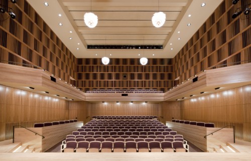 View of Hatch Recital Hall from the stage into the audience.