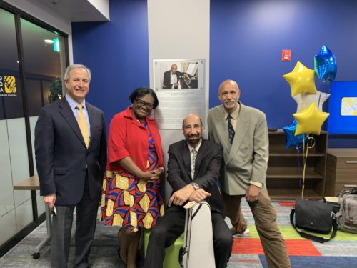 Dedicating the George Walker Center for Equity and Inclusion in Music with Crystal Sellers Battle, Gregory Walker, and Ian Walker. PC: Steph Vite-Romero